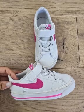 New Nike Kids White Sneakers with Pink Swoosh